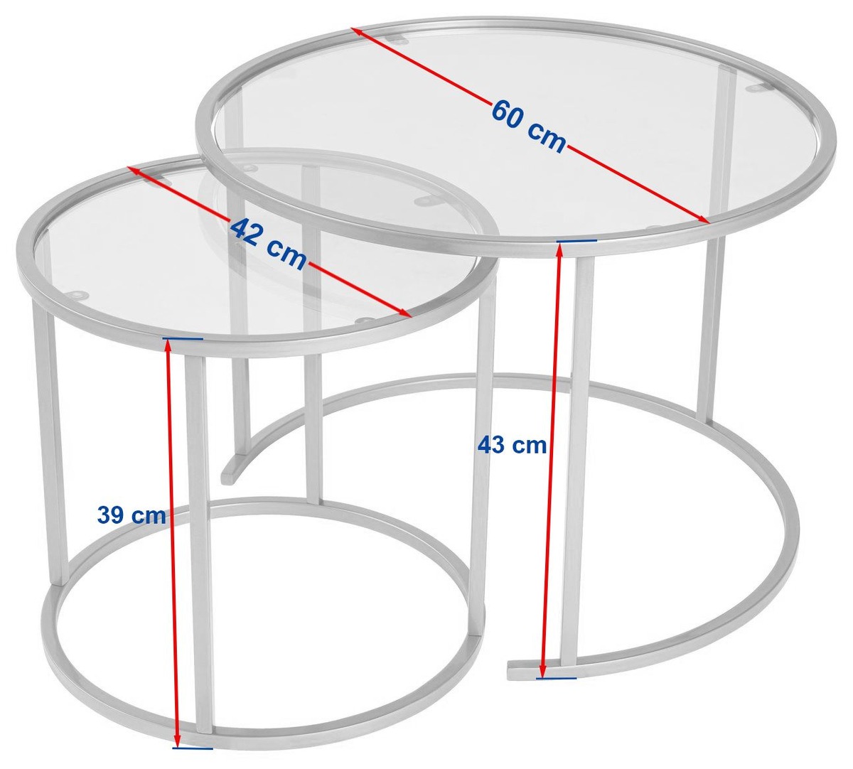Dimensions Duo de tables gigognes OCTAVE - Verre fumé &amp; Acier Noir - 60/42 cm