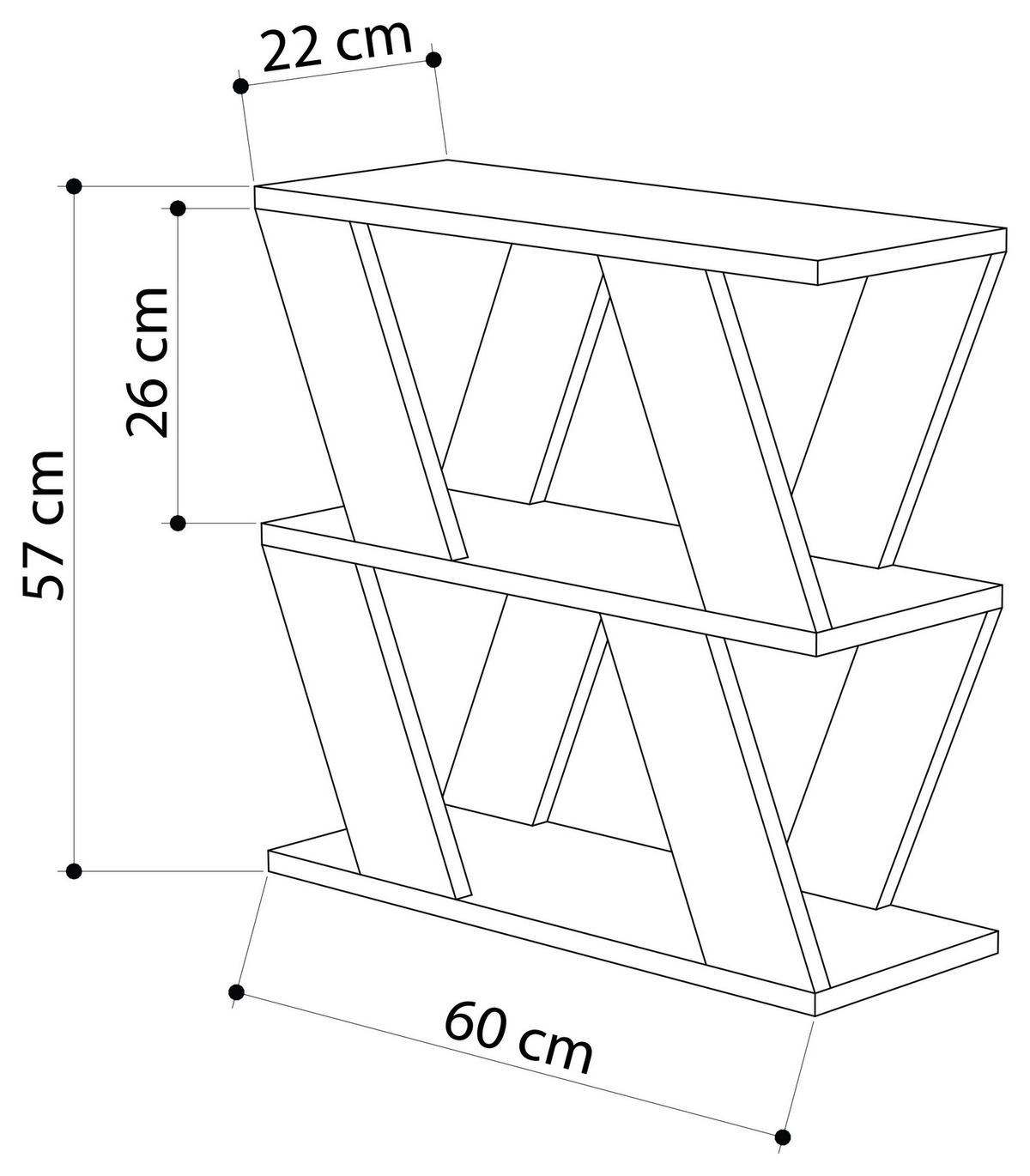 Dimensions Étagère ou table de séparation ORIGA - Blanc mat - 60 cm