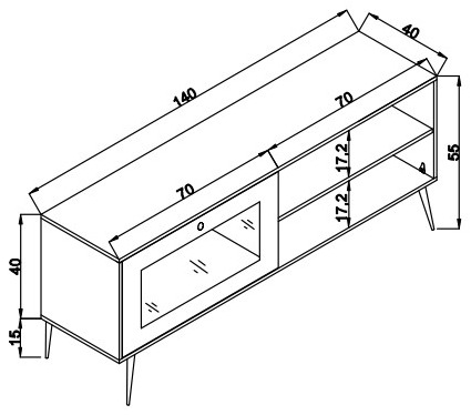 Dimensions Meuble TV WOODSY - Chêne miel & cannage - 140 cm