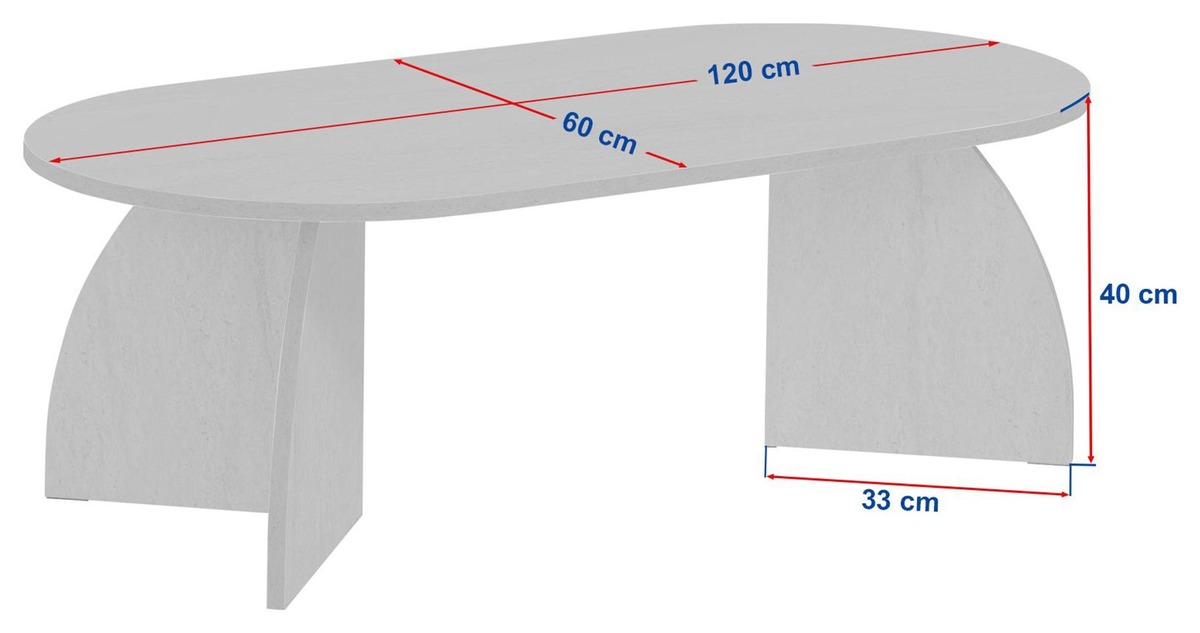 Dimensions Table basse ovale ELIVA - 120 cm