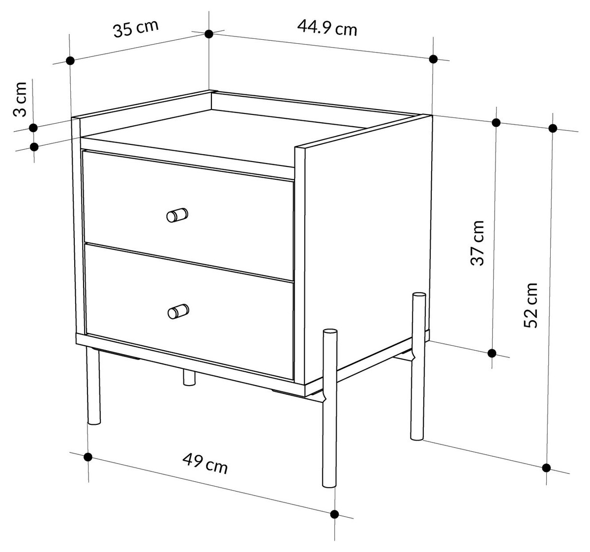 Dimensions Table de chevet MIRANDA - 45 cm