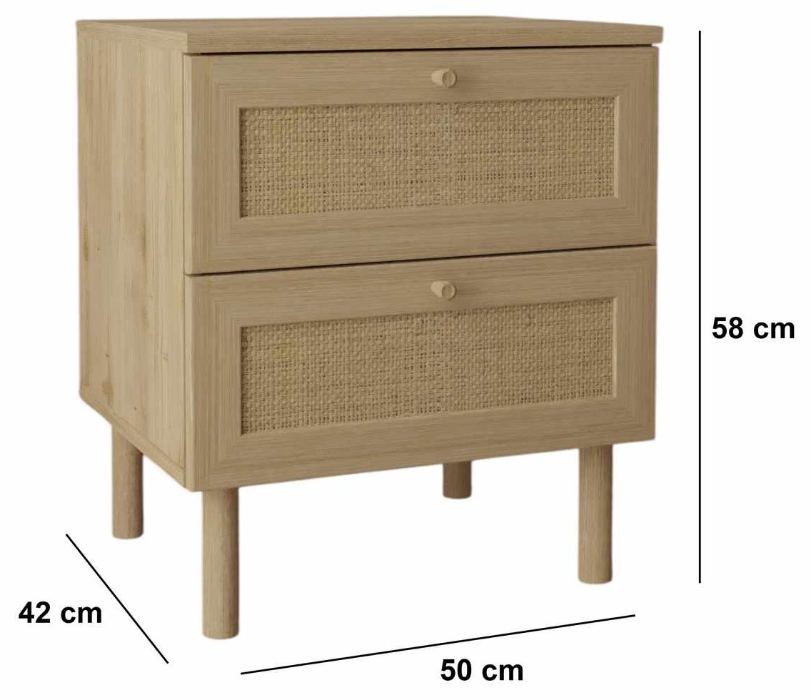 Dimensions Table de chevet SALVIA - Chêne &amp; cannage - 50 cm